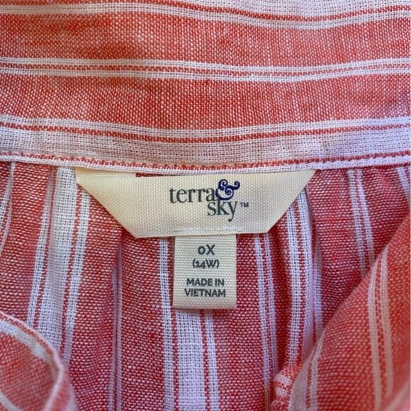 Terra & Sky Women's Square Neck Linen Blend Tunic Top In Coral & White Size 0X - Picture 3 of 6